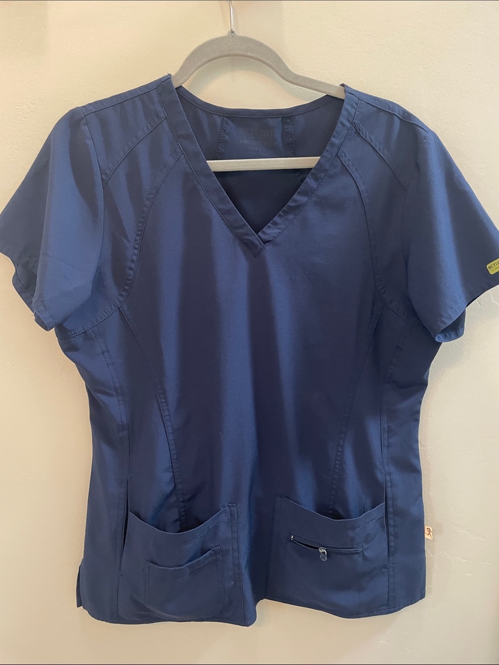 Navy V-Neck Scrub Top with Front Pockets